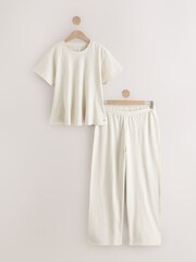 Neutral Stripe Cinched Waist Peplum Short Sleeve Pyjamas - Image 6 of 8