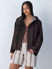 Chocolate Brown Waterproof Rain Coat with Magnetic Fastening - Image 4 of 13