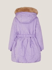 Monsoon Purple Faux Fur Hooded Bow Quilted Coat - Image 2 of 2