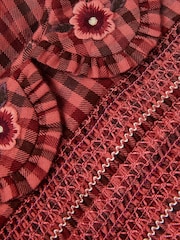 Monsoon Brown Baby Check Long Sleeve Shirred Dress - Image 3 of 3