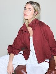 Rust Red Linen Look Funnel Neck Jacket - Image 1 of 5