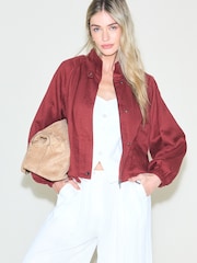 Rust Red Linen Look Funnel Neck Jacket - Image 2 of 5