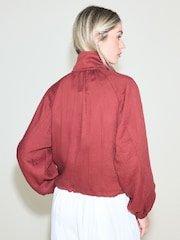 Rust Red Linen Look Funnel Neck Jacket - Image 3 of 5