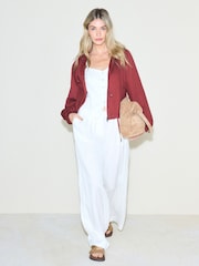 Rust Red Linen Look Funnel Neck Jacket - Image 4 of 5