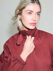 Rust Red Linen Look Funnel Neck Jacket - Image 5 of 5