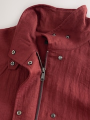 بني مائل للأحمر أحمر - Linen Look Funnel Neck Jacket - Image 7 of 8