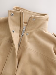 Tan Brown Faux Suede Funnel Neck Bomber Jacket - Image 7 of 9