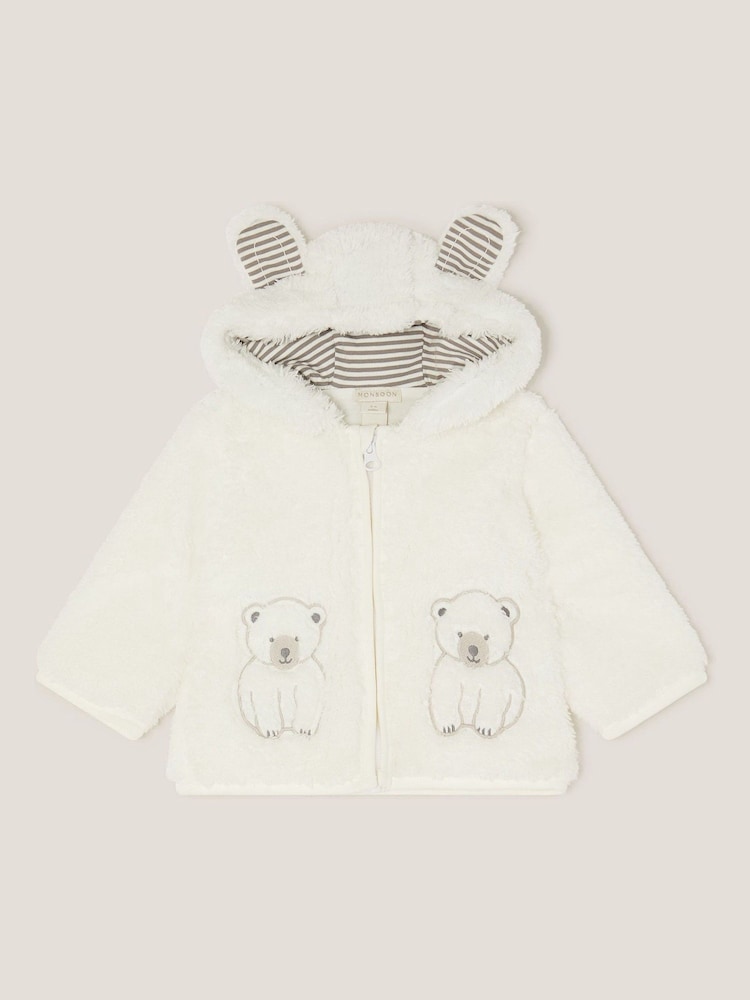 Monsoon White Baby Polar Bear Fleece Hoodie - Image 1 of 3