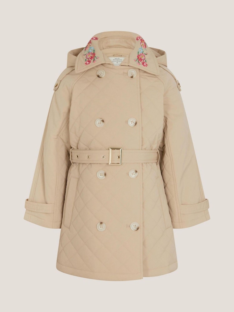 Monsoon Cream Embroidered Quilted Trench Coat - Image 2 of 4 Monsoon Cream Embroidered Quilted Trench Coat - Image 2 of 4