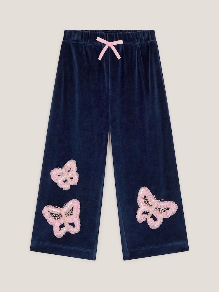 Monsoon Blue Butterfly Embellished Wide Leg Trousers - Image 1 of 3 Monsoon Blue Butterfly Embellished Wide Leg Trousers - Image 1 of 3