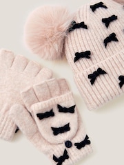 Monsoon Brown Bow Bobble Hat & Gloves Set - Image 2 of 2
