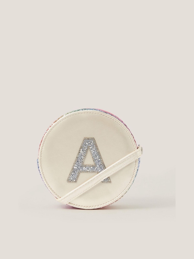 Monsoon White Round Glittery Initial L Bag - Image 1 of 3