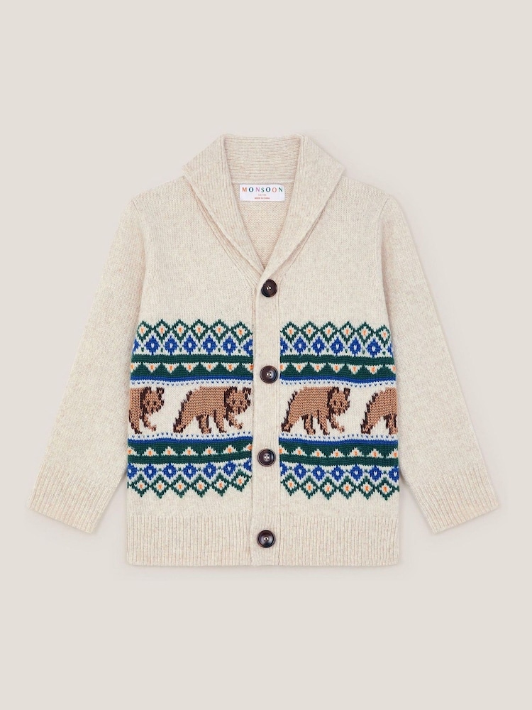 Monsoon Cream Bear Fair Isle Cardigan - Image 1 of 3