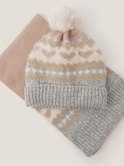 Monsoon Grey Fair Isle Pattern Heart Bobble Hat & Scarf Set - Image 2 of 2