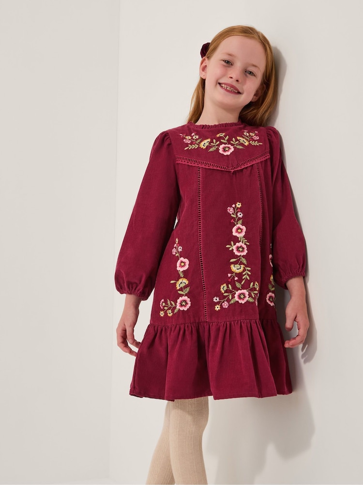 Monsoon Pink Embroidered Corduroy Tunic Dress - Image 1 of 1