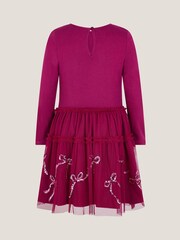 Monsoon Red Bow Embellished Jersey Tulle Dress - Image 2 of 4