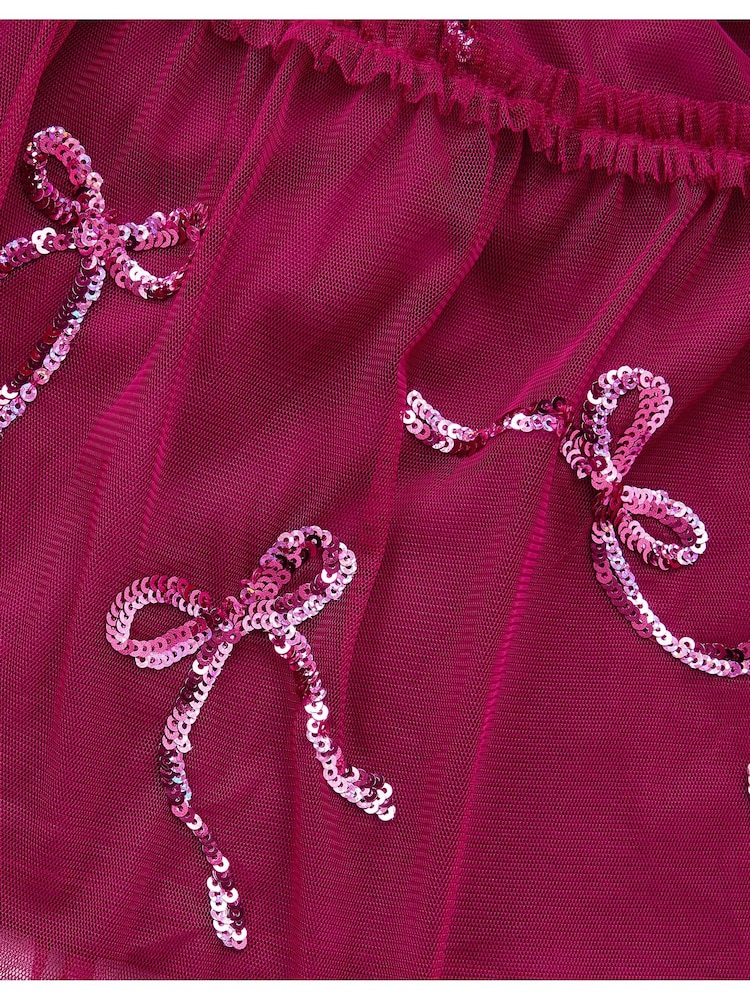 Monsoon Red Bow Embellished Jersey Tulle Dress - Image 4 of 4