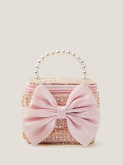 Monsoon Pink Bow Tweed Bag - Image 1 of 3
