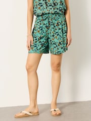FatFace Anna Batik Teal Tropical Longline Shorts - Image 1 of 6