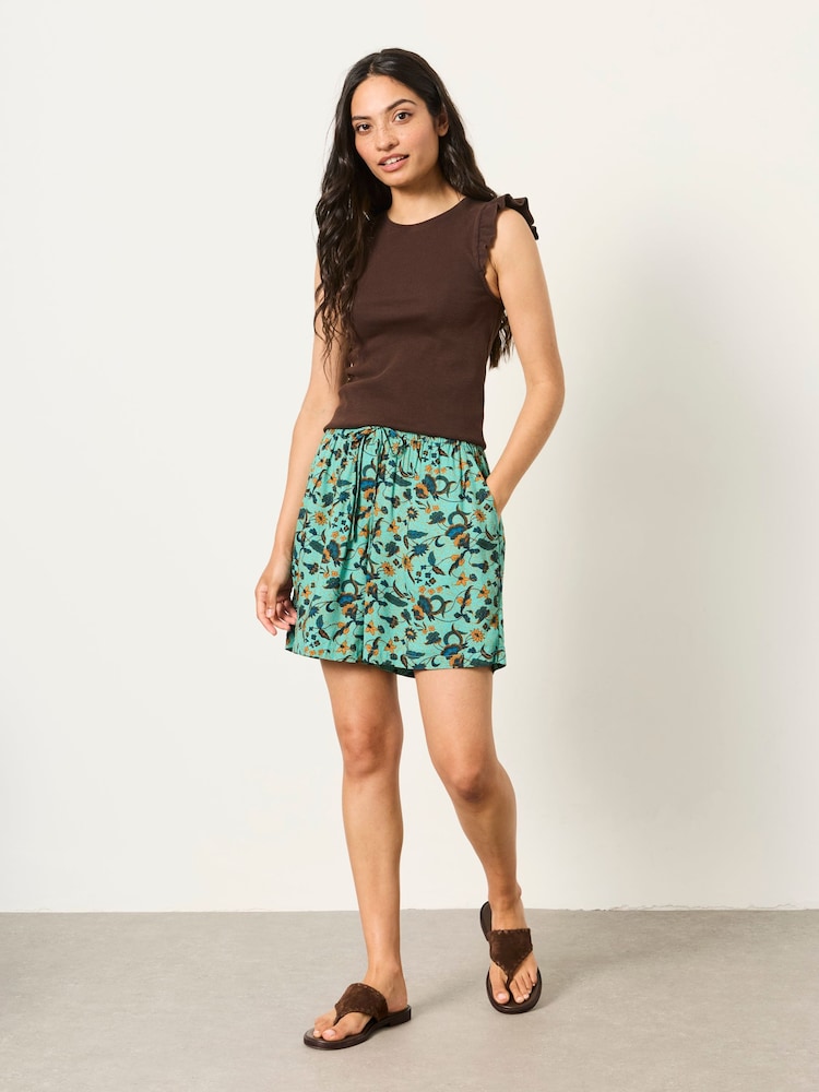 FatFace Anna Batik Teal Tropical Longline Shorts - Image 3 of 3 FatFace Anna Batik Teal Tropical Longline Shorts - Image 3 of 3