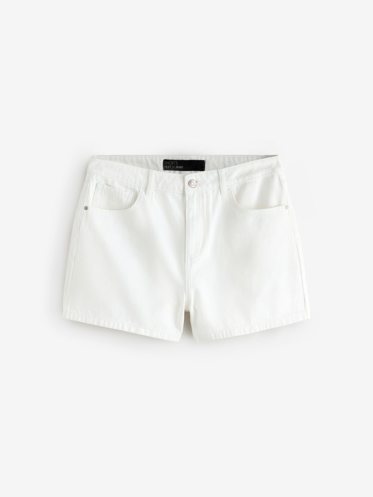Ecru White High Waisted Denim Shorts - Image 1 of 1