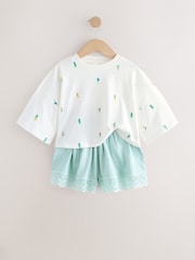 أبيض مورّد/أزرق - طقم من تيشِرت وشورت بارز الملمس (3-16 سنة) - صورة 7 من 10