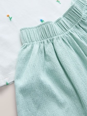 أبيض مورّد/أزرق - طقم من تيشِرت وشورت بارز الملمس (3-16 سنة) - صورة 9 من 10