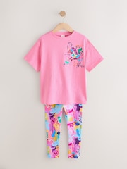 Pink Floral Unicorn T-Shirt and Leggings Set (3-16yrs) - Image 1 of 5