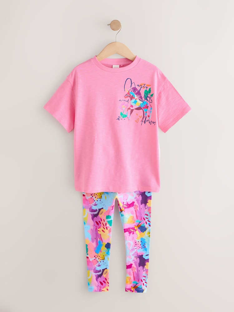 Pink Floral Unicorn T-Shirt and Leggings Set (3-16yrs) - Image 1 of 5