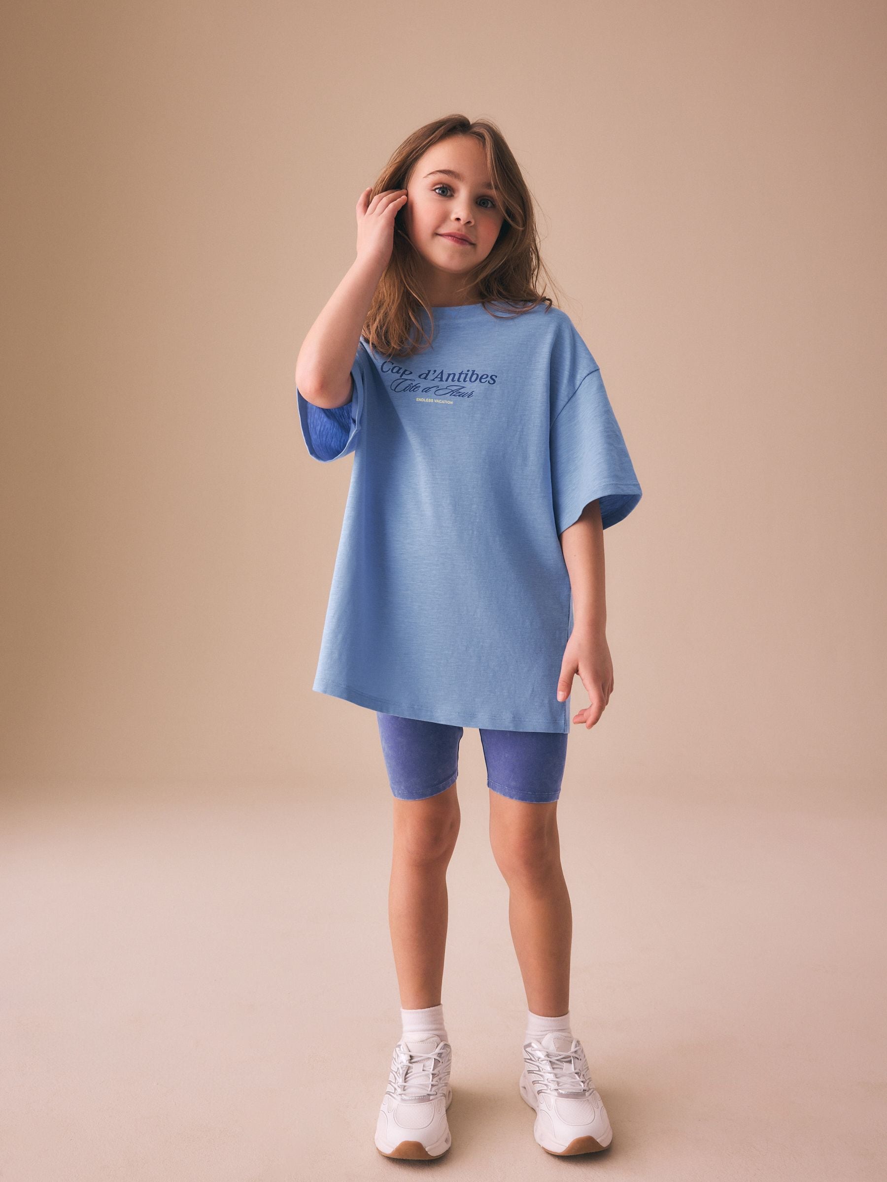 Buy Blue Slogan T-Shirt and Cycle Shorts Set (3-16yrs) from Next