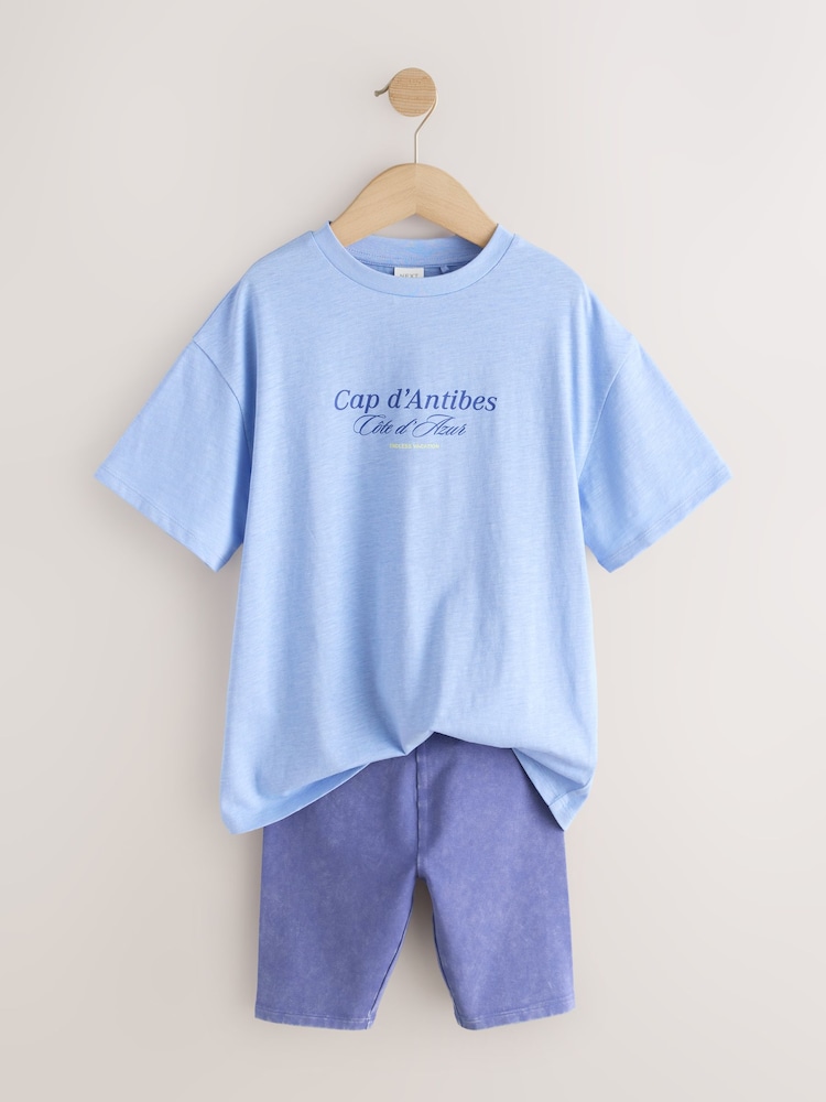 Blue Slogan T-Shirt and Cycle Shorts Set (3-16yrs) - Image 2 of 6