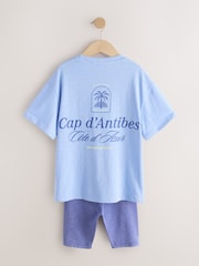 Blue Slogan T-Shirt and Cycle Shorts Set (3-16yrs) - Image 3 of 6