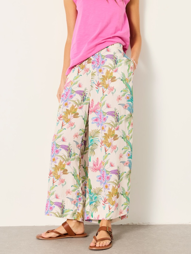 FatFace Eliza Tropical Placement Wide Leg Cropped Trouser - Image 1 of 6