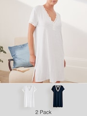 Laura Ashley Grey/Navy 2 Pack Modal Lace Trim Nightie - Image 1 of 15