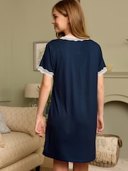 Laura Ashley Grey/Navy 2 Pack Modal Lace Trim Nightie - Image 9 of 15