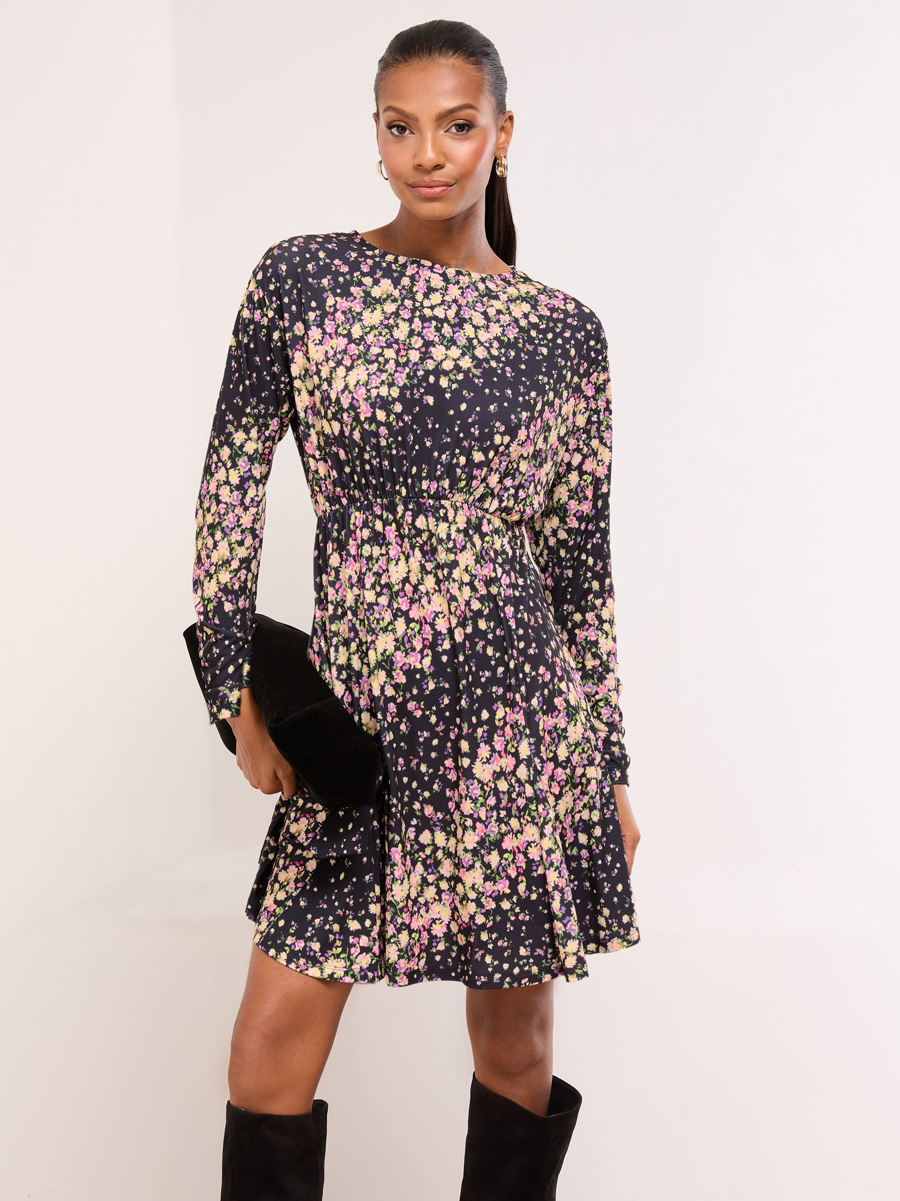 Buy Lipsy Black Floral Mini Floral Lace Trim Jersey Underbust