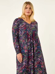 Roman Blue Paisley Soft Stretch V-Neck Dress - Image 1 of 5
