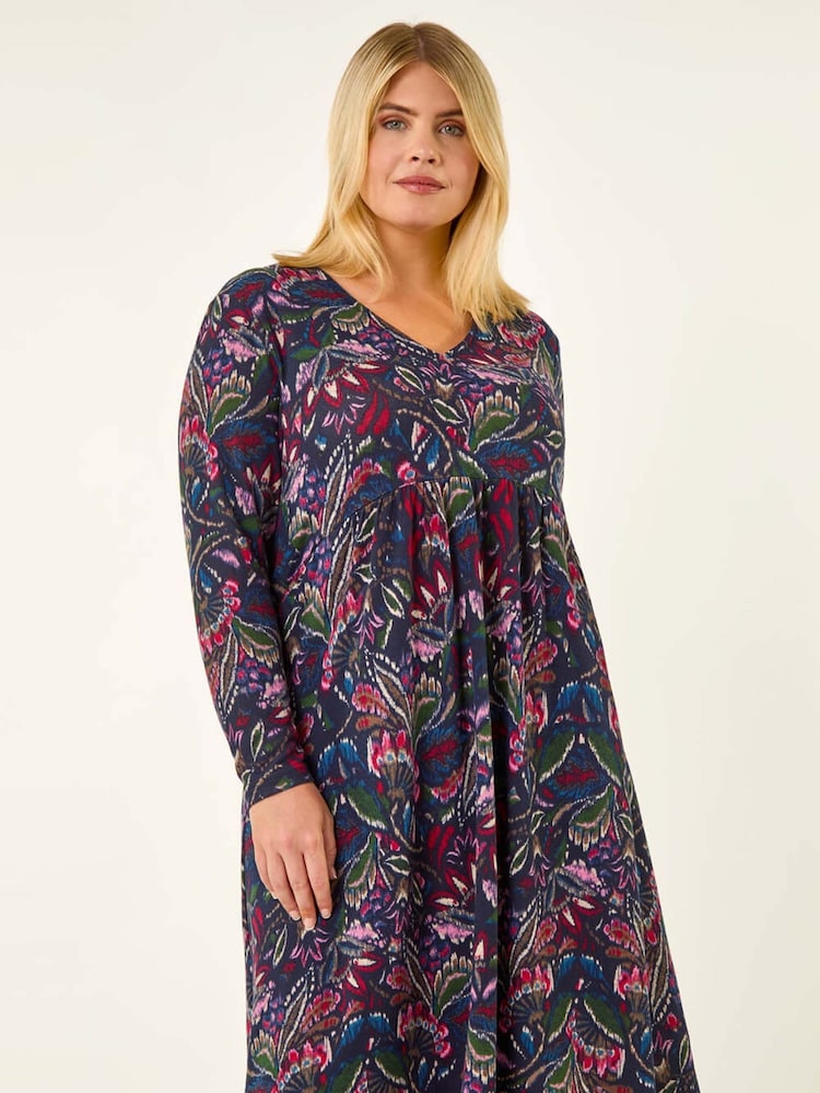 Roman Blue Paisley Soft Stretch V-Neck Dress - Image 1 of 5