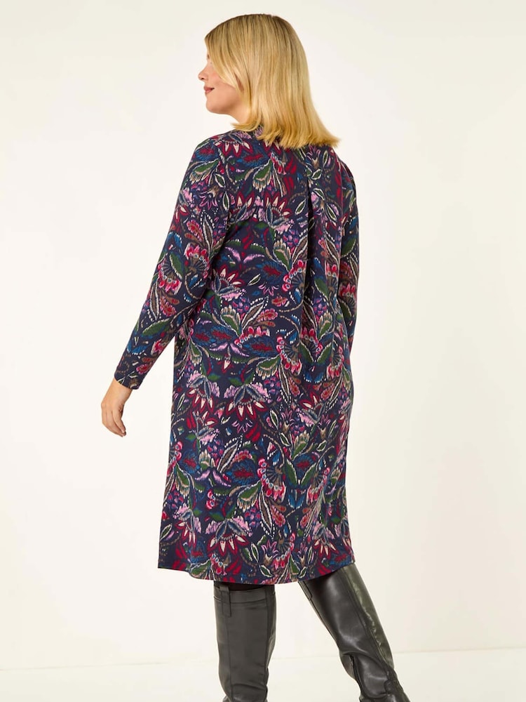 Roman Blue Paisley Soft Stretch V-Neck Dress - Image 2 of 5 Roman Blue Paisley Soft Stretch V-Neck Dress - Image 2 of 5