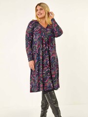 Roman Blue Paisley Soft Stretch V-Neck Dress - Image 3 of 5