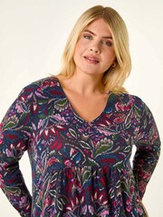 Roman Blue Paisley Soft Stretch V-Neck Dress - Image 4 of 5