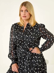 Roman Black Curve Polka Dot Midi Dress - Image 1 of 5