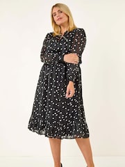 Roman Black Curve Polka Dot Midi Dress - Image 3 of 5