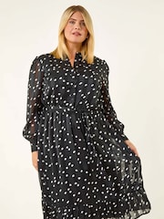 Roman Black Curve Polka Dot Midi Dress - Image 4 of 5