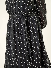 Roman Black Curve Polka Dot Midi Dress - Image 5 of 5