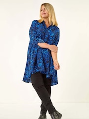 Roman Blue Animal Print Longline Tunic Shirt - Image 2 of 5