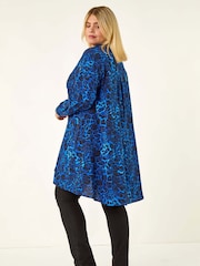 Roman Blue Animal Print Longline Tunic Shirt - Image 3 of 5