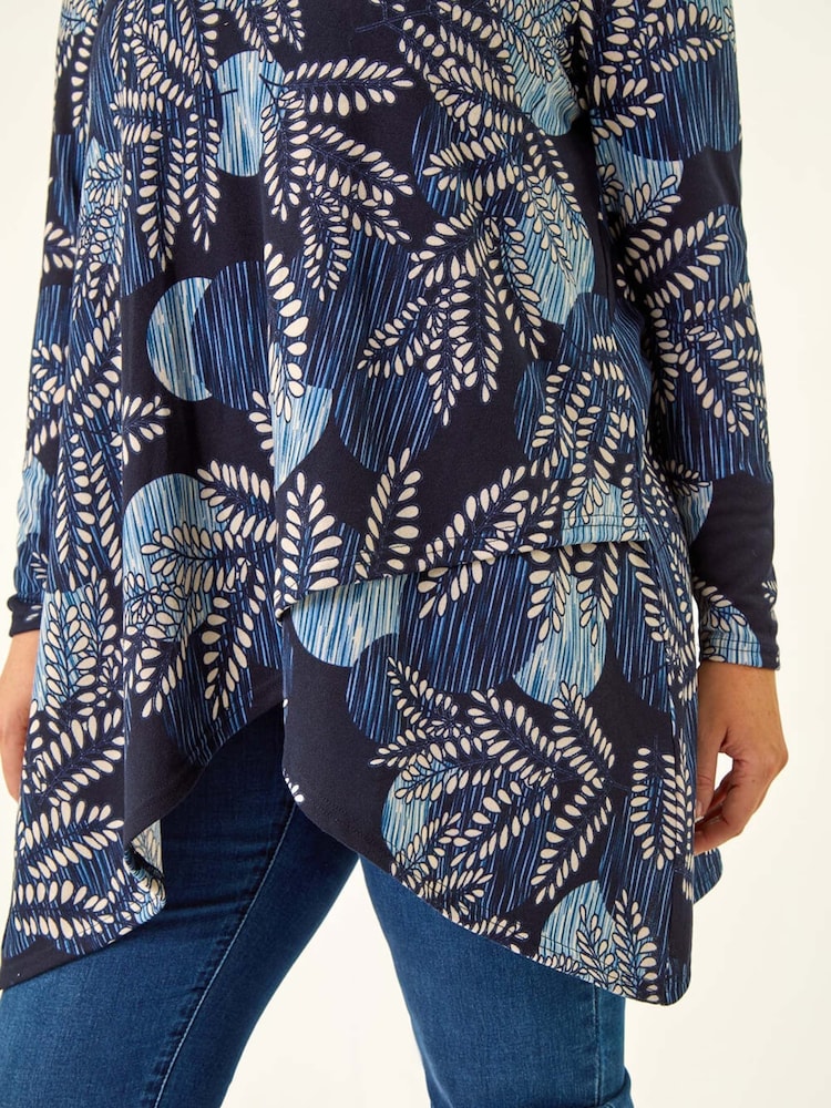 Roman Blue Curve Floral Print V-Neck Tunic Top - Image 5 of 5 Roman Blue Curve Floral Print V-Neck Tunic Top - Image 5 of 5