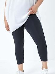 Roman Black Curve Plain Elastic Waist Cropped Leggings - Image 1 of 5