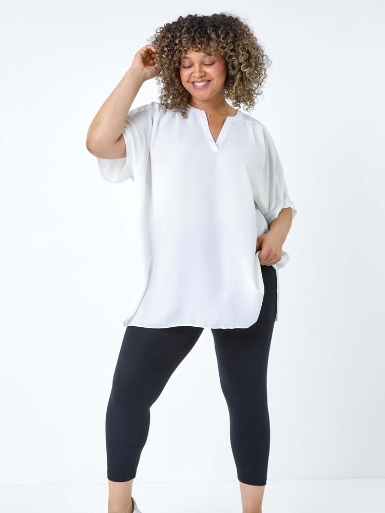 Roman Black Curve Plain Elastic Waist Cropped Leggings - Image 5 of 5